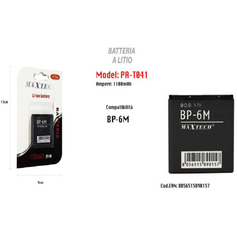 Trade Shop - Ersatzakku kompatibel mit BP-6M 1100 mAh Lithium-Handy Maxtech PA-T041 -