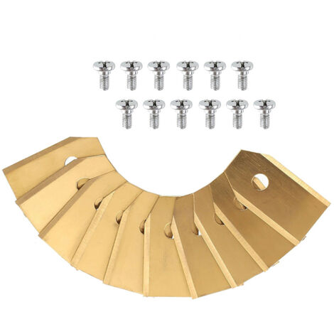Trade-Shop Ersatzmesser-Set Titan (12 Stück) inkl. Schrauben kompatibel mit Worx M1200i, M500, M700, M900, S300, S450i, S500i / Gold, 35x18mm