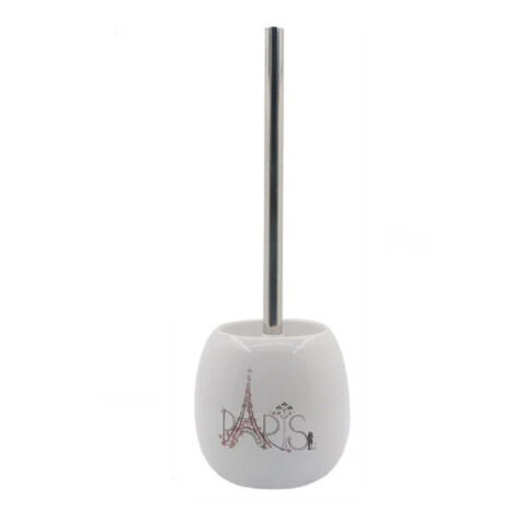 Trade Shop - Escobillero Blanco Decorado Escobillero Paris Writing Accesorio Baño 87038 -