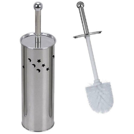 Trade Shop - Escobillero Cilindro Baño Acero Escobilla Inodoro Plata Con Estrellas Lunas 52666 -