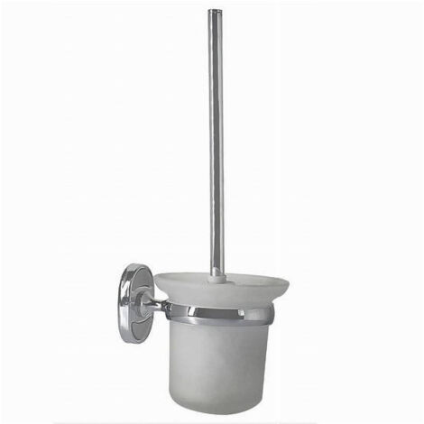 Trade Shop - Escobillero Completo Cristal Esmerilado Baño Fijación Pared Oval 52017 -