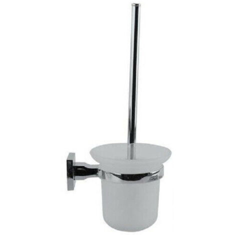 Trade Shop - Escobillero Completo Vidrio Esmerilado Fijación A Pared Baño Cuadrado 59193 -