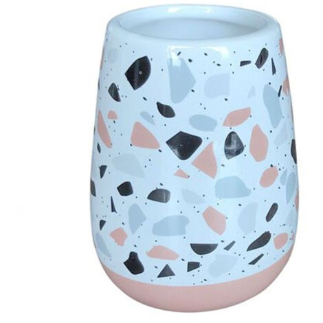Trade Shop - Escobillero Vaso Baño Arenilla Blanco Multicolor Con Base Rosa 59876 -