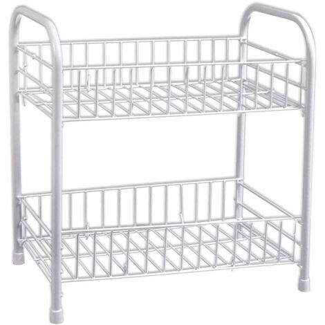 Trade Shop - Estantería De Baño De Esquina De 2 Niveles Estantes De Metal Y Cristal Mueble 52910 -