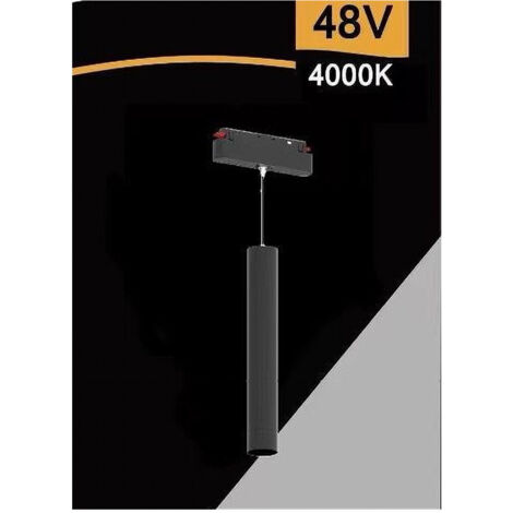 TRADE SHOP - Faretto Led A Cilindro 8w Nero Per Binario Magnetico 48v Luce 3000k 4000k Cob-40 - -Bianco Naturale      -