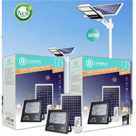Trade Shop - Faretto Led Pannello Solare Fotovoltaico 60w Con Crepuscola Ip67 Led-9014 -