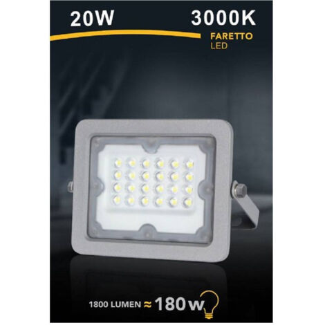 TRADE SHOP - Faretto Led Proiettore Slim Esterno Grigio 20w Ip65 Luce 6500k 4000k 3000k Fs20w - -Bianco Caldo      -