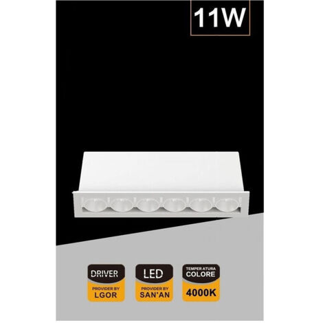 TRADE SHOP - Faretto Led Rettangolare Da Incasso Bianco 11w Luce Calda Naturale Fredda Xtd-6-b - -Bianco Naturale      -