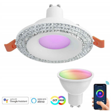 Trade Shop - Faretto Led Smart Incasso Tondo Brillantini Gu10 Wifi Rgb Cct Alexa Google 65mm -