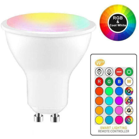 TRADE SHOP - Faretto Rgb+white 5w Gu10 Lampadina Led Cambiacolore Telecomando Cromoterapia -