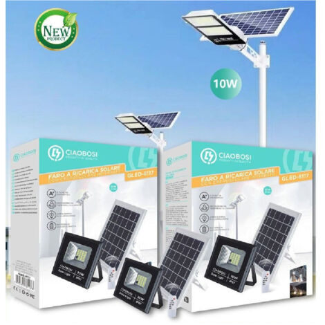 Trade Shop - Faro Faretto Led Pannello A Ricarica Solare 10 W Ip67 Con Telecomando Gled-8117 -
