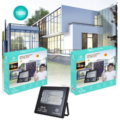 TRADE SHOP - Faro Faretto Led Pannello Solare Fotovoltaico 100w Con Crepuscolare Ip67 Led-9015 -