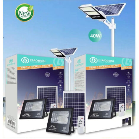 Trade Shop - FARO FARETTO LED PANNELLO SOLARE FOTOVOLTAICO 40W MIT CREPUSCOLA IP67 LED-9013 -