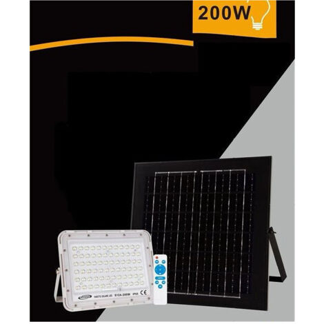 TRADE SHOP - Faro Faretto Pannello Solare 200 W Luce Fredda 6500k Ip65 Telecomando S12a-200w -