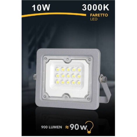 TRADE SHOP - Faro Led 10 W Ultra Slim Grigio Esterno Ip65 Luce Fredda Naturale Calda Fs10w-g - -Bianco Caldo      -