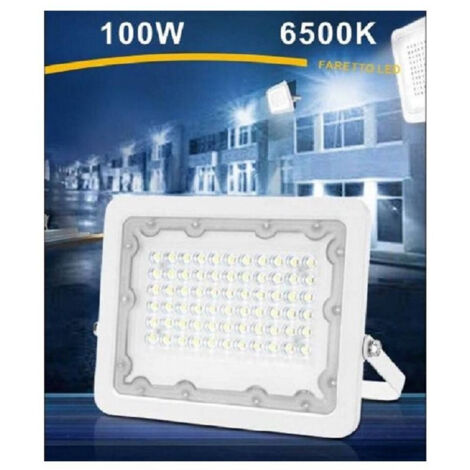 TRADE SHOP - Faro Led 100w Ultra Slim Bianco Esterno Ip65 Luce Fredda Naturale Calda Fs100w-b - -Bianco Freddo      -