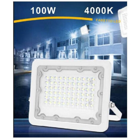 TRADE SHOP - Faro Led 100w Ultra Slim Bianco Esterno Ip65 Luce Fredda Naturale Calda Fs100w-b - -Bianco Naturale      -