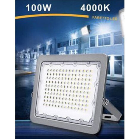 TRADE SHOP - Faro Led 100w Ultra Slim Esterno Grigio Ip65 Luce 6500k 4000k 3000k Fs100 - -Bianco Naturale -