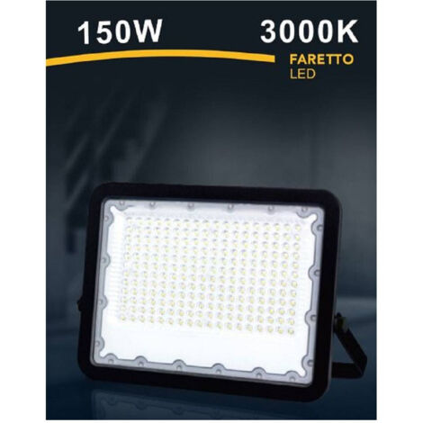 TRADE SHOP - Faro Led 150 Watt Proiettore Esterno Ip65 Nero Luce 3000k 6500k 4000k Fs150w-n - -Bianco Caldo      -