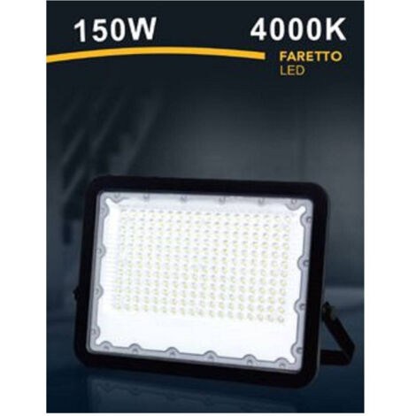 TRADE SHOP - Faro Led 150 Watt Proiettore Esterno Ip65 Nero Luce 3000k 6500k 4000k Fs150w-n - -Bianco Naturale      -