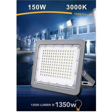 TRADE SHOP - Faro Led 150w Proiettore Esterno Ip65 Grigio Luce 6500k 4000k 3000k Fs150w-g5 - -Bianco Caldo      -