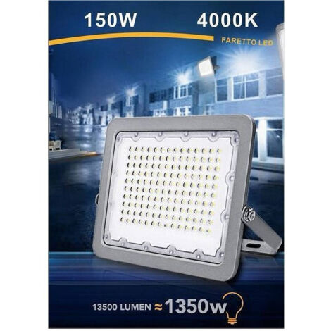 TRADE SHOP - Faro Led 150w Proiettore Esterno Ip65 Grigio Luce 6500k 4000k 3000k Fs150w-g5 - -Bianco Naturale      -