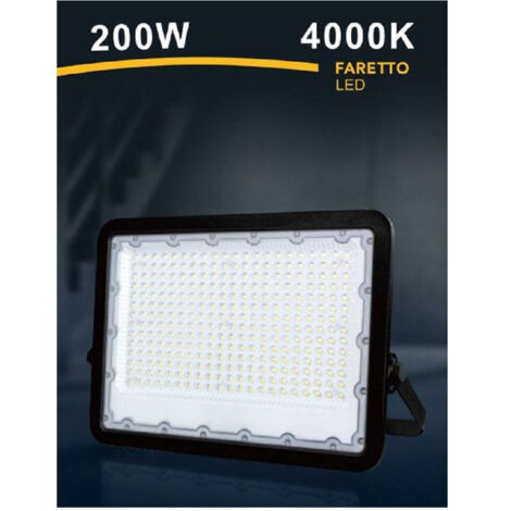 Trade Shop - Faro Led 200 W Ultra Slim Esterno Nero Ip65 Luce Fredda Naturale Calda Fs200w-n -