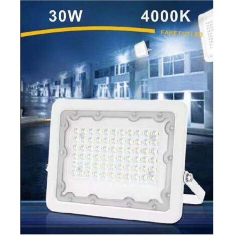 TRADE SHOP - Faro Led 30w Faretto Ultra Slim Bianco Esterno Luce Fredda Naturale Calda Fs30w-b - -Bianco Naturale      -