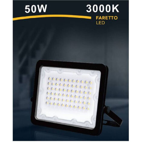 TRADE SHOP - Faro Led 50 W Faretto Ultra Slim Nero Esterno Luce Naturale Calda Fredda Fs50w-n - -Bianco Caldo      -