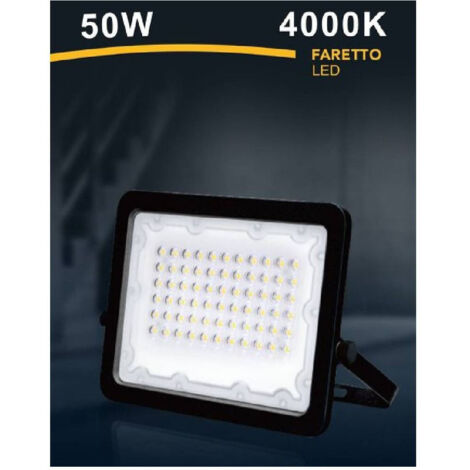 TRADE SHOP - Faro Led 50 W Faretto Ultra Slim Nero Esterno Luce Naturale Calda Fredda Fs50w-n - -Bianco Naturale      -
