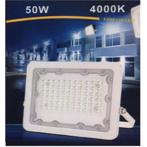 TRADE SHOP - Faro Led 50w Faretto Ultra Slim Bianco Esterno Luce Naturale Fredda Calda Fs50w-b - -Bianco Naturale      -