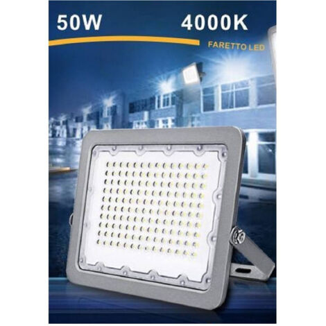 TRADE SHOP - Faro Led Proiettore 50w Per Esterno Grigio Ip65 Luce 6500k 4000k 3000k Fs50w - -Bianco Naturale      -