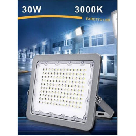 TRADE SHOP - Faro Led Proiettore Per Esterno Grigio 30w Ip65 Luce 6500k 4000k 3000k Fs30w - -Bianco Caldo      -