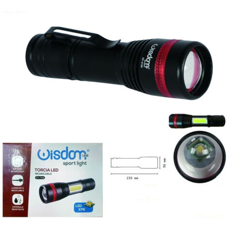 Trade Shop - Faro Torcia Led Ricaricabile Luminosita Regolabile Doppia Emissione Luce Dt-2166 -