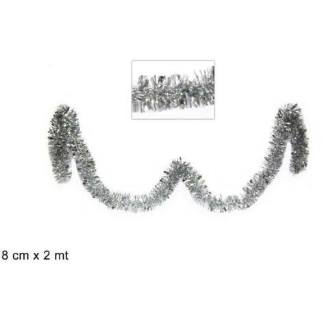 Trade Shop - FILO ADDOBBO GHIRLAND ALBERO NATALE 8 CM X 2 MT SILVER ARGENTO DECOR -
