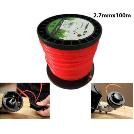 TRADE SHOP - Filo Per Decespugliatore Tondo 2,7mm Bobina 100mt Tagliaerba Cavo Matassa Rosso -