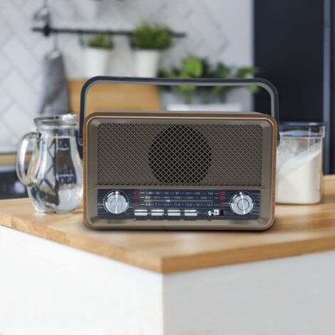 Trade Shop - FM RADIO RETRO DRAHTLOS LAUTSPRECHER MP3 TRAGBAR BLUETOOTH USB AUX TF Q-SY500 -