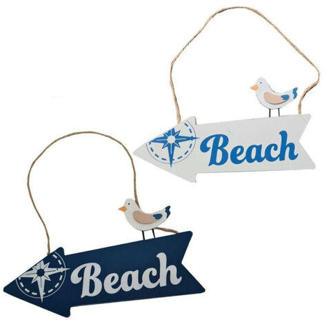 TRADE SHOP - Freccia Indicazione In Legno Beach Spiaggia Marino Da Muro Parete Oggettistica -