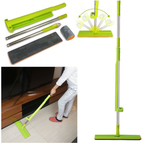 Trade Shop - Fregona Barredora Lava Y Seca Suelos Parquet Mármol Paño Microfibra -