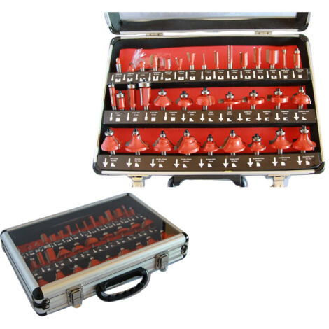 Trade Shop - Frese Legno Per Pantografo 6mm Set Kit 35 Pezzi In Valigetta Di Alluminio -