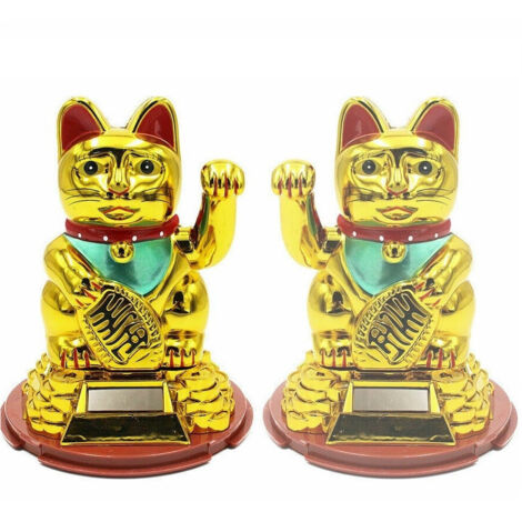 TRADE SHOP - Gatto Della Fortuna Giapponese Oro Maneki Neko Braccio Mobile Solare Cinese -