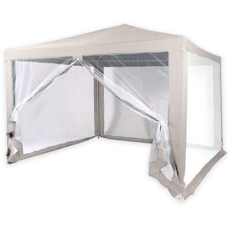 TRADE SHOP - Gazebo 2,4 X 3 X 2,50 M Tendone Giardino Telo Bianco Impermeabile Con Zanzariera -