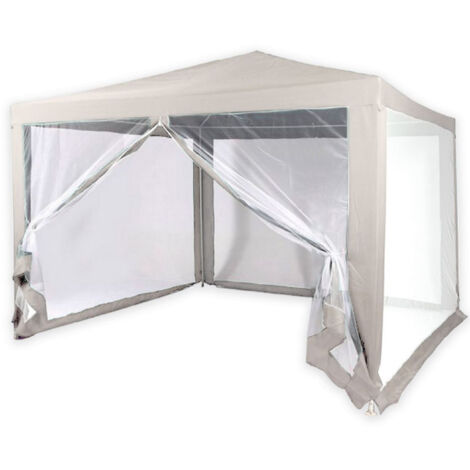 Trade Shop - Gazebo 2,4 X 3 X 2,50 M Toldo De Jardín Blanco Lona Impermeable Con Mosquitera -
