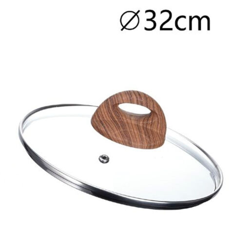 Trade Shop - Gehärteter Glasdeckel für Pfanne Ersatzpfanne Ø16 32 cm Holz Effektknopf -     -durchmesser 32cm  -