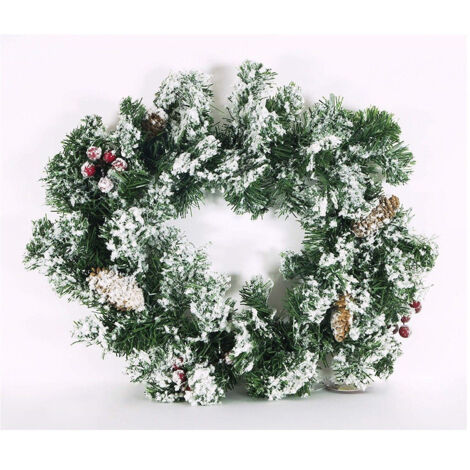 TRADE SHOP - Ghirlanda Di Natale Innevata Vischio Pigna Bacche Rosse Bianca 40 Cm Decorazioni -