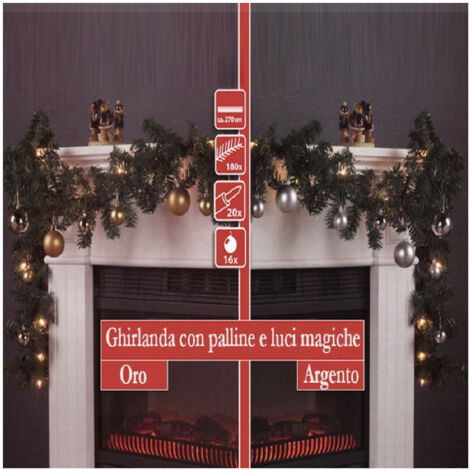 Trade Shop - Ghirlanda Natalizia Per Casa Camino Albero Natale 20 Luci E 16 Sfere Vari Colori -