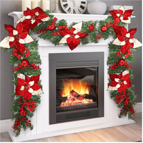 TRADE SHOP - Ghirlanda Natalizia Stella Di Natale Fiori E Bacche Decorazioni Natalizie 180cm -