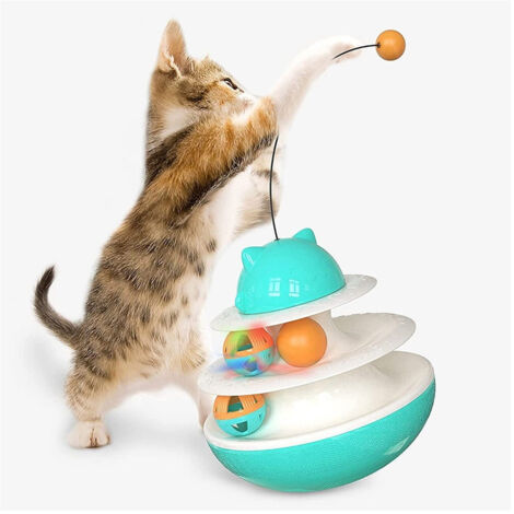 Trade Shop - Giocattolo Multifunzionale Per Gatto Palla Giradischi Doppia Traccia Bastone -