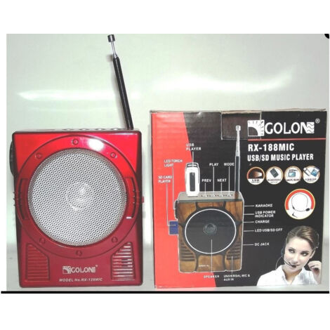 Trade Shop - Golon Rx-188 Mic Radio Am Fm Portátil Con Sd Usb Ponente De Entrada Led Karaoke -