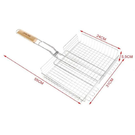 Trade Shop - Graticola A Rete Per Grigliate 55x31x24xh5.5cm + Manico Griglia Barbecue 2406341 -